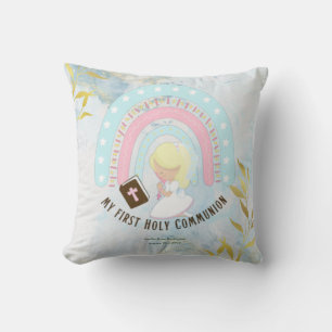 Custom First Holy Communion Cute Blonde Hair Girl Throw Pillow