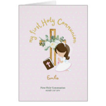 Custom First Holy Communion Cute Brown Hair Girl T