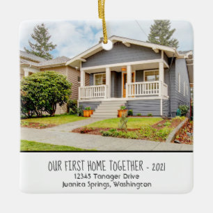 Custom First Home Together Photo w/ Year, Address  Ceramic Ornament