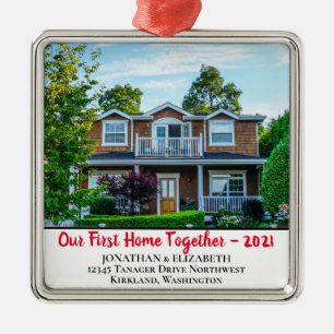 Custom First Home Together Photo With Year  Metal Ornament