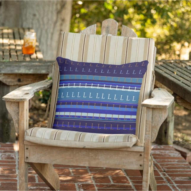 custom first letter of your name striped blue outdoor pillow (Chair)