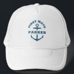 Custom First Mate Boat Nautical Anchor Navy Ship Trucker Hat<br><div class="desc">Custom boat hat with a navy blue nautical anchor reading FIRST MATE and your personalized name. Great gift for a boating trip,  your own sail boat,  yacht,  or boat crew.</div>