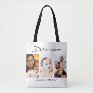 Custom First Mother’s Day Photo Collage New Mom Tote Bag
