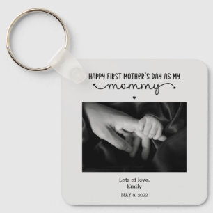 Custom First Mother's Day Cute Minimalist Photo Keychain