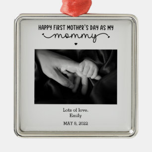 Custom First Mother's Day Photo Cute Minimalist  Metal Ornament