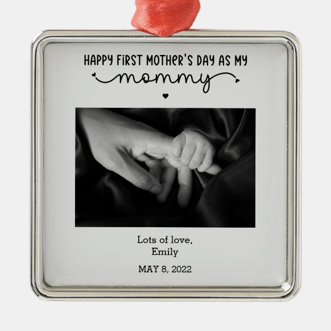 Custom First Mother's Day Photo Cute Minimalist  Metal Ornament (Front)