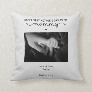 Custom First Mother's Day Photo Cute Minimalist Throw Pillow