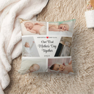 Custom First Mother's Day With 6 Photos Throw Pillow