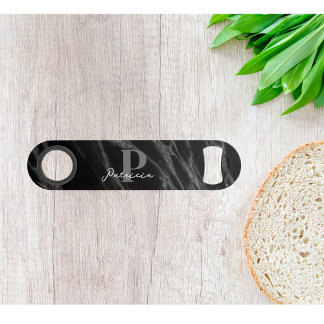 Custom First Name Chic Luxury Marble Black Bar Key