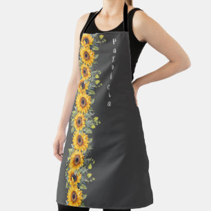 Custom First Name Womens Sunflowers Yellow Apron