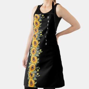 Custom First Name Womens Sunflowers Yellow Apron