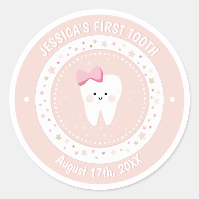 Custom First Tooth Baby Girl Milestone Sticker (Front)