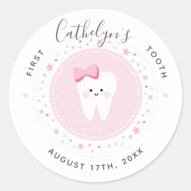 Custom First Tooth Baby Girl Milestone Sticker (Front)