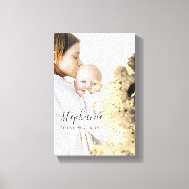 Custom First Year mom Photo Gold Sparkling Canvas Print (Front)