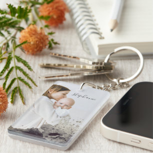 Custom First Year mom Photo Sparkling Overlay Keychain