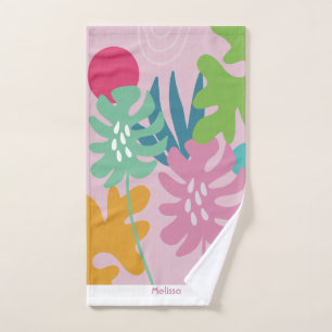 custom firstname modern floral tropical pink towel