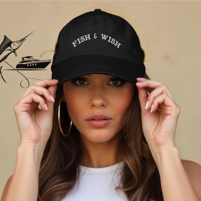 Custom Fish and Wish Design for Fishing Lovers Embroidered Hat (Creator Uploaded)