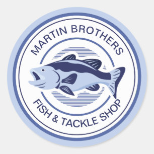 Custom Fish Tackle Shop Blue Bass Fisherman Classic Round Sticker