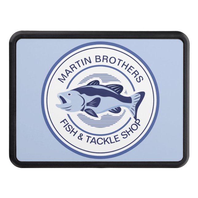 Custom Fish Tackle Shop Blue Bass Fisherman Trailer Hitch Cover (Front)