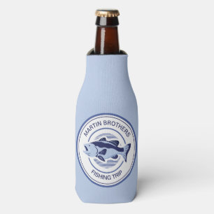 Custom Fisherman Blue Bass Fish Bottle Cooler