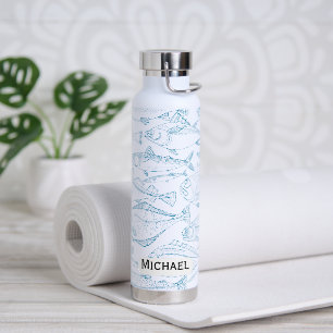Custom Fisherman Fishes Pattern Water Bottle