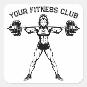 Custom Fitness Club Design with Weightlifter Art Square Sticker