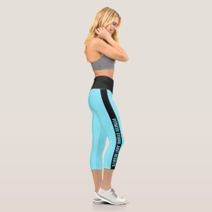 Custom Fitness Motto Black Stripe Electric-Blue Capri Leggings