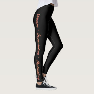 Custom Fitness Studio Tagline Orange Script Black  Leggings