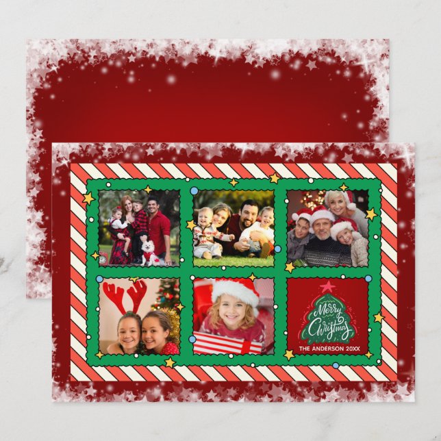 Custom Five Photo Christmas Flat Holiday Card (Front/Back)