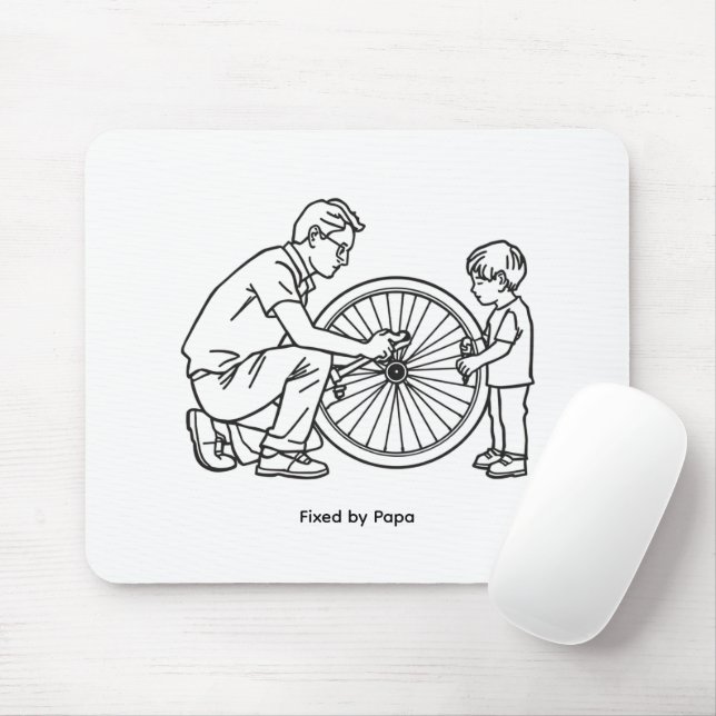 Custom Fixed by Papa Name Minimalist Line Art Mouse Pad (With Mouse)