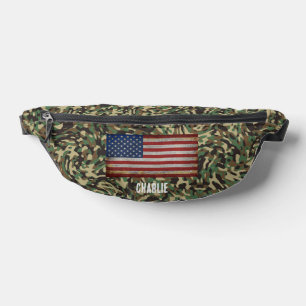 Custom Flag Camouflage Green Personalized Name Fanny Pack