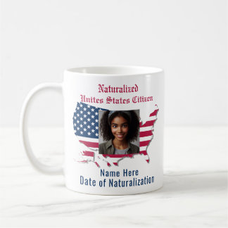 Custom Flag, Map, Naturalized US Citizen Red Blue Coffee Mug