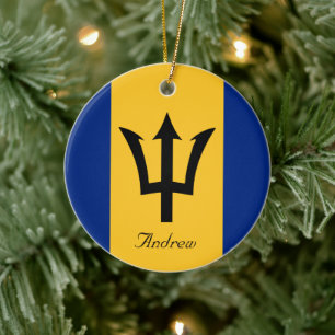 Custom Flag of Barbados Trident of Neptune Ceramic Ornament