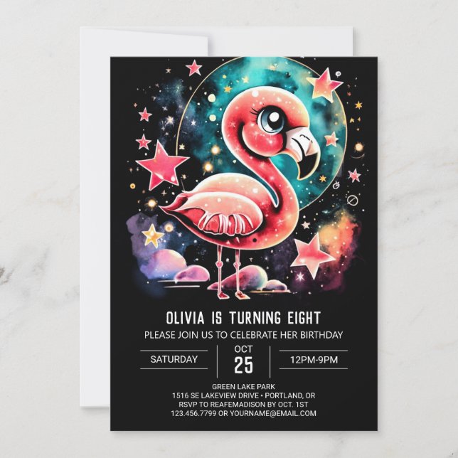 Custom Flamingo Modern Birthday Invitation (Front)