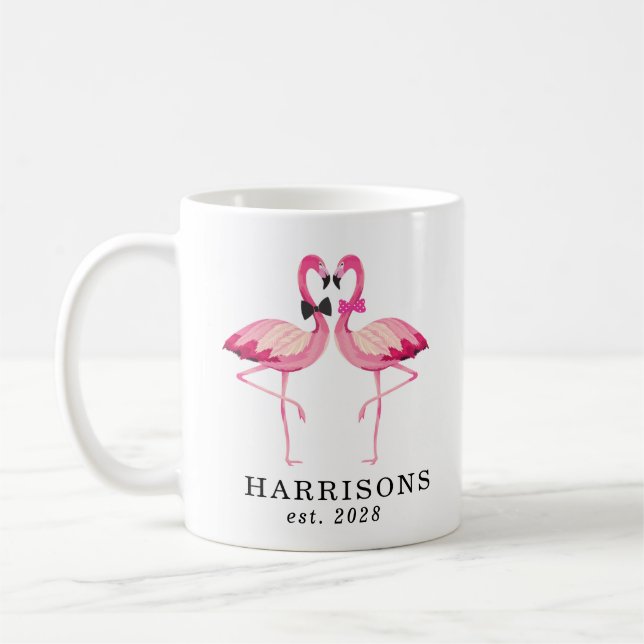 Custom flamingo Newlywed Couple's Name Script   Coffee Mug (Left)
