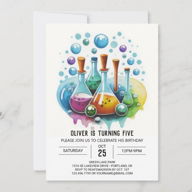 Custom Flask Fusion Scientist Birthday Invitation (Front)