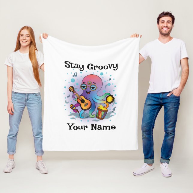 Custom Fleece Blanket | Retro Octopus Name & Text (In Situ)