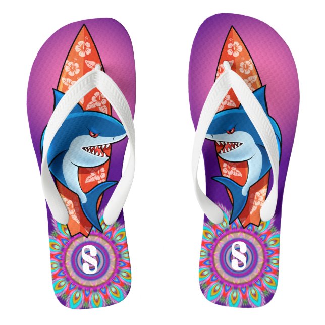 Custom Flip Flops Shark surf hippy boho purple (Footbed)