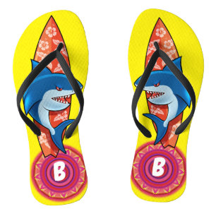 Custom Flip Flops Shark surf hippy boho yellow