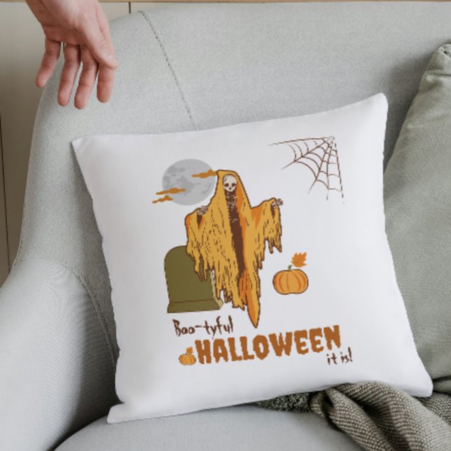 Custom Flirty Skeleton Funny Pumpkin Halloween Throw Pillow (Creator Uploaded)