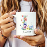 Custom Floral Alphabet Mug for Bride or Bridesmaid<br><div class="desc">Make their name bloom beautifully. This personalized floral alphabet mug features a delicate flower letter paired with a custom name underneath. Each initial is designed with soft botanical details, creating a meaningful and elegant gift they will use every day. Add any name to transform this mug into a thoughtful birthday...</div>