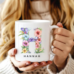 Custom Floral Alphabet Mug for Her, Coworker Gift