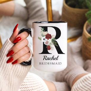 Custom Floral Alphabet Mug Gift for Bridesmaids