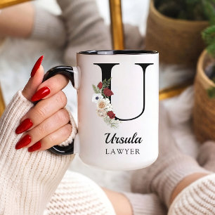 Custom Floral Alphabet Mug Gift for Lawyer Grads