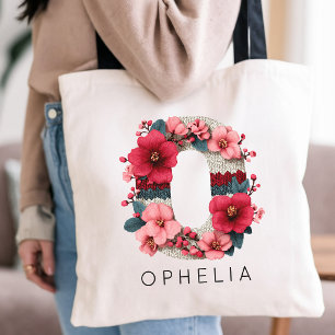 Custom Floral Alphabet Wedding Favour   Graduation Tote Bag