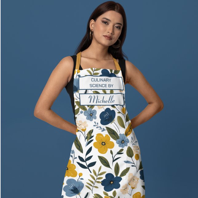 Custom Floral Apron – Culinary Science by [Name] (Creator Uploaded)