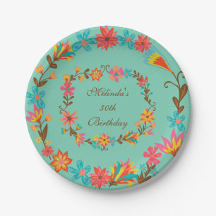Custom Floral Birthday Paper Plate