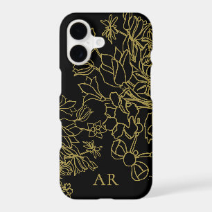 Custom Floral Black Gold Line Art Hand Drawn Chic