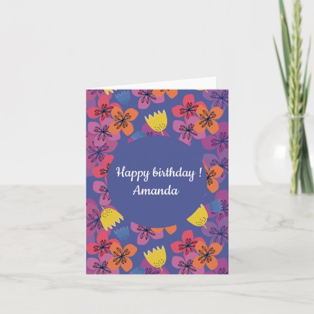 Custom floral blue birthday mother name invitation (Front)