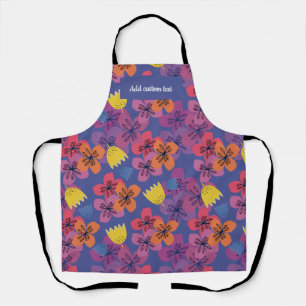Custom floral blue birthday pattern name  apron
